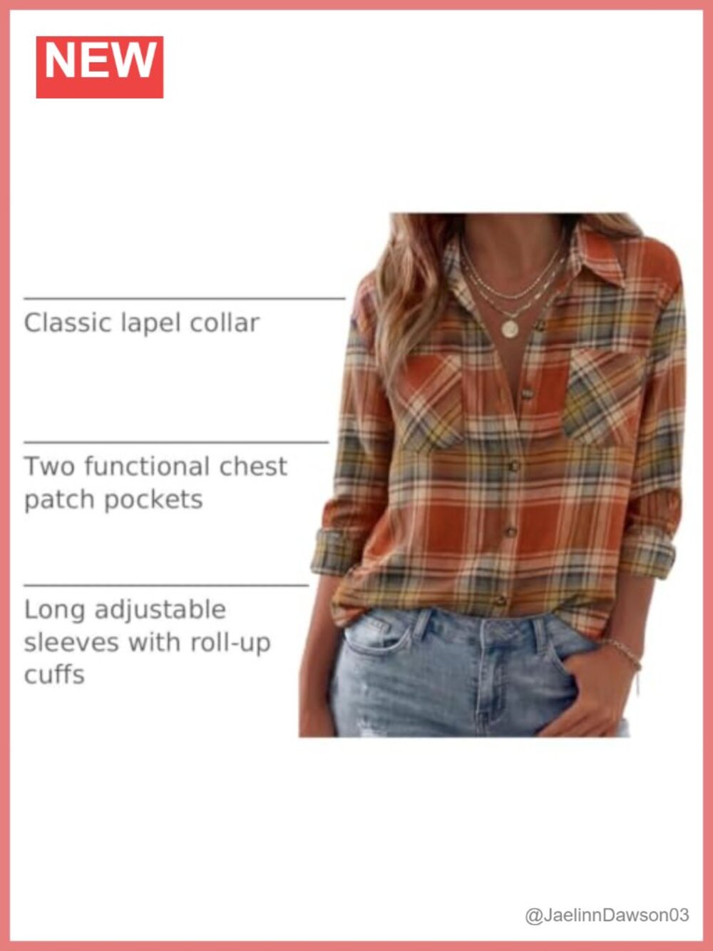 Women's Plaid Flannel Button Down Shirt Long Sleeve Casual Fall Top - Picture 3 of 6